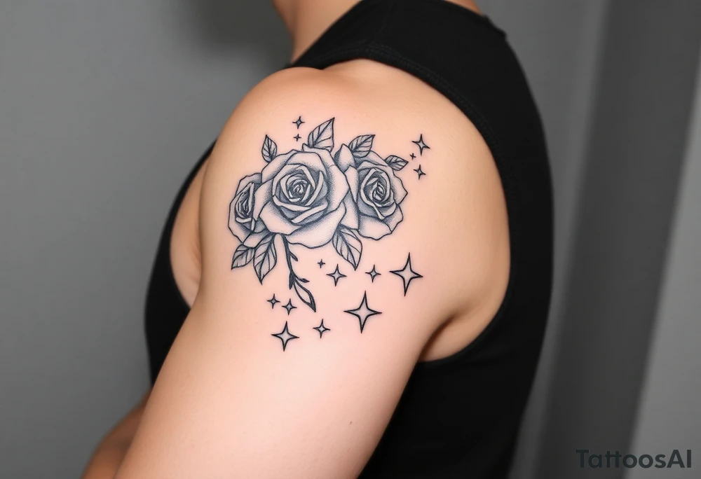 Name Eden roses and stars tattoo idea