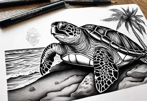 sea turtle, beach, books tattoo idea