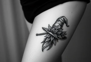 Which is broom with handle
 a witches hat with leaves tattoo idea