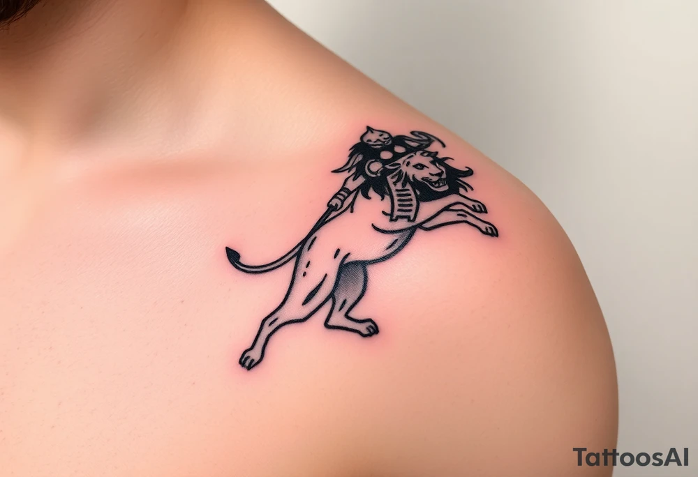 warrior riding on top of lion into battle tattoo idea