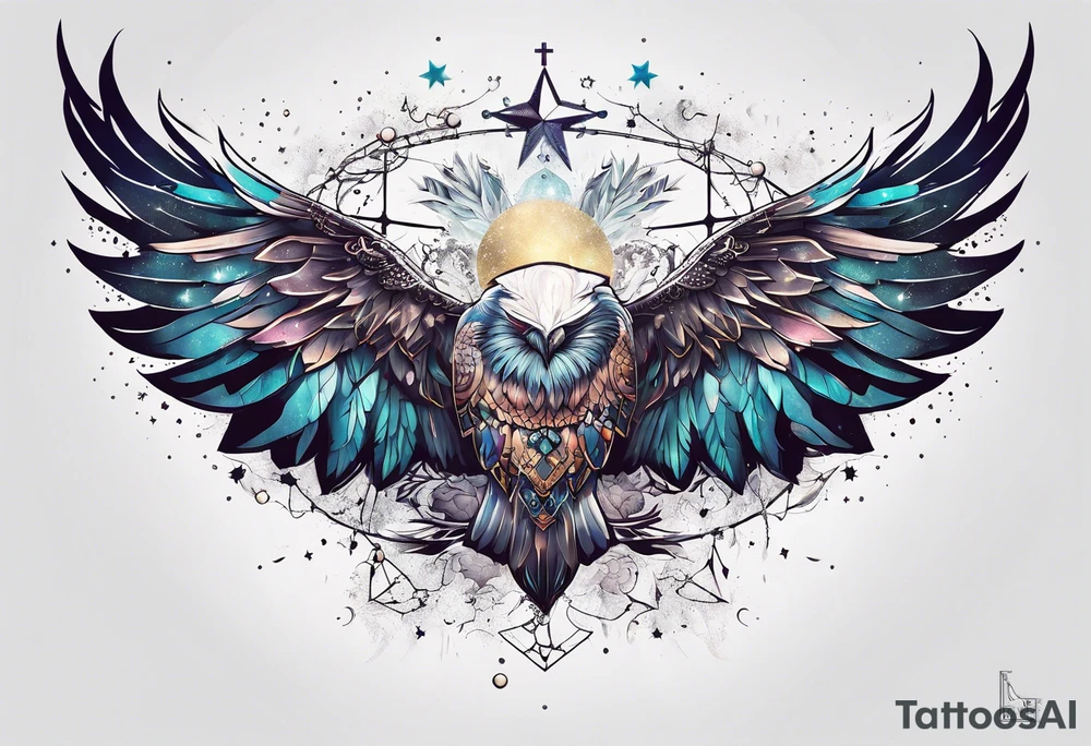 Constellation, wing , animal, snow , cross tattoo idea