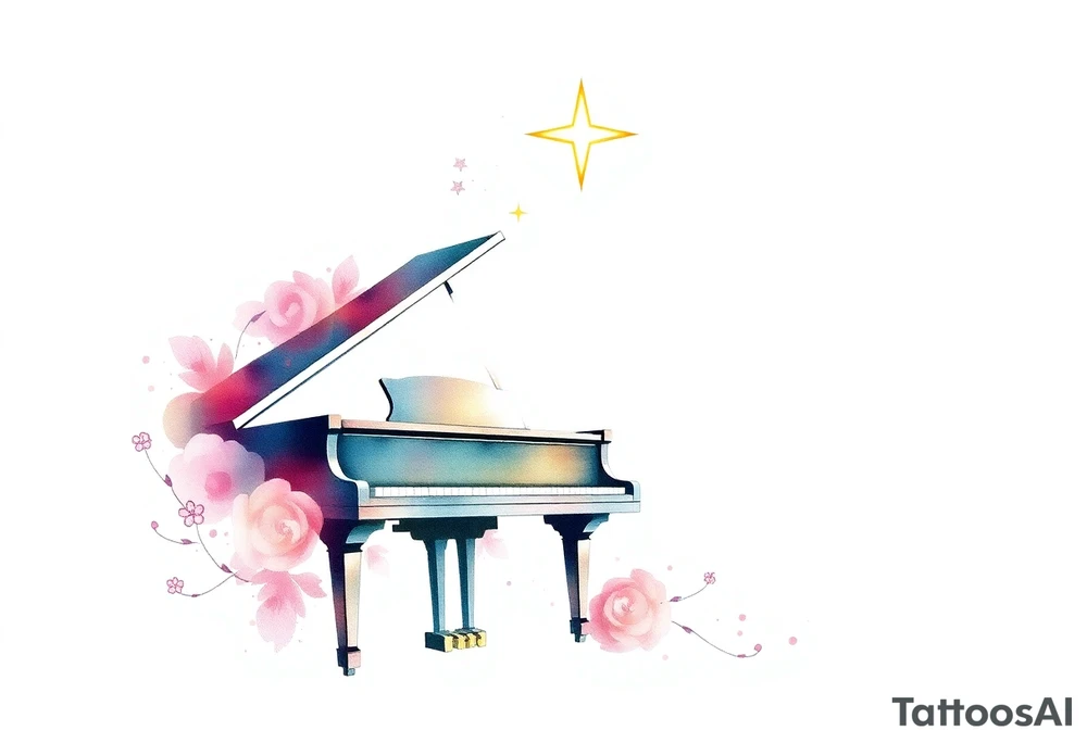 dreamy grand piano under the star tattoo idea