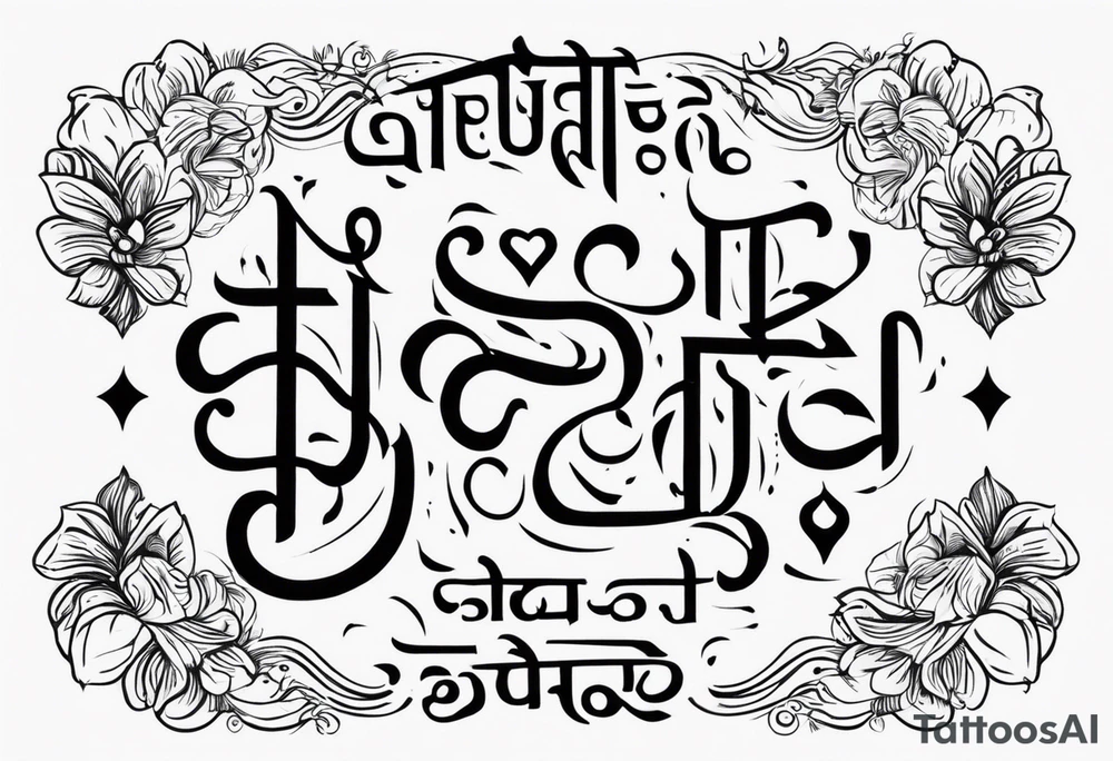 Tattoo ਨਿਰਭਉ ਨਿਰਵੈਰ written in Gurmukhi written text. Add fire and heart to symbolize strength and love tattoo idea
