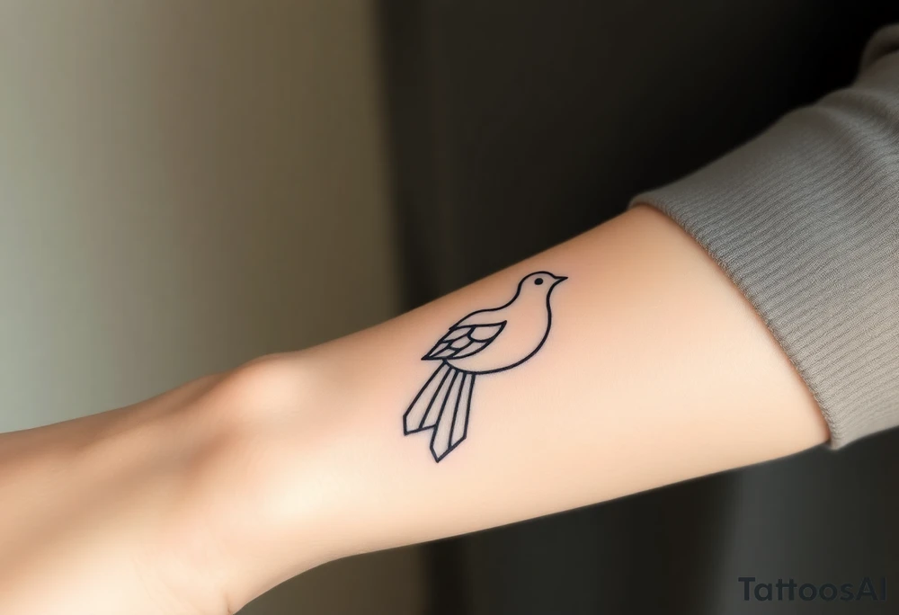 A minimalistic outline of a collared dove, with geometric lines forming its shape in muted gray and white, offering a clean and modern look tattoo idea