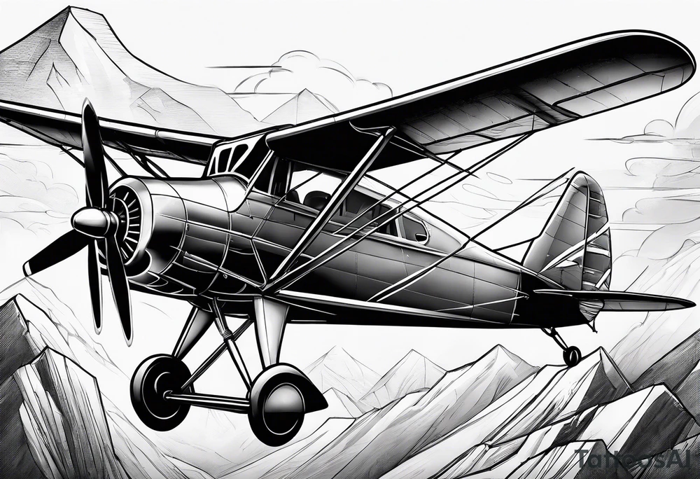 sketch of adventure plane in perspective from the bottom tattoo idea