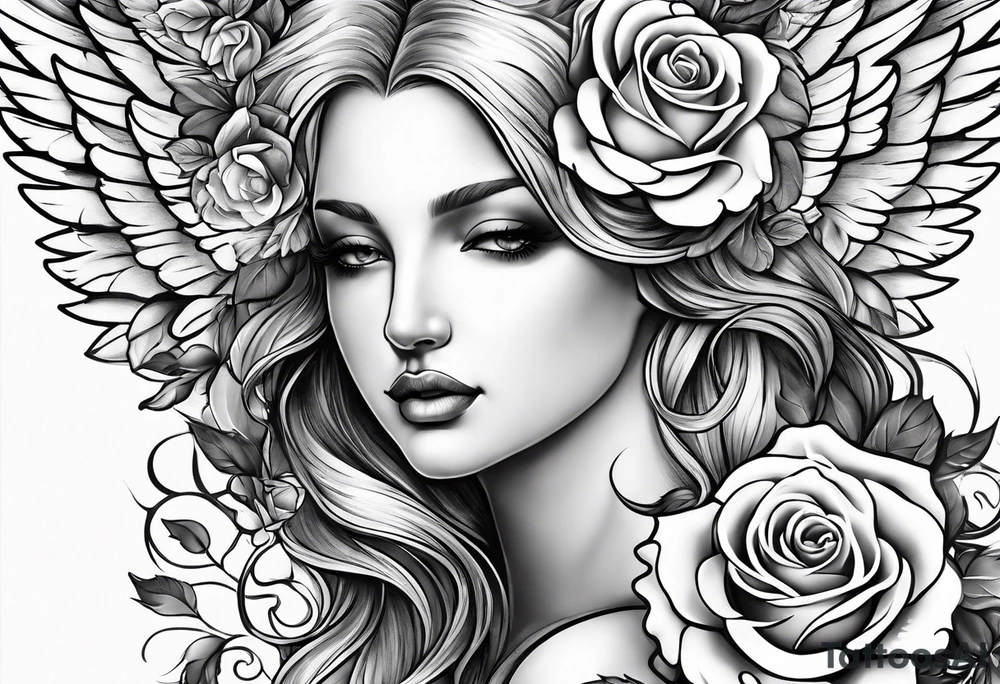 Angels and deamons realistic with roses doves to fit upper inner arm tattoo idea