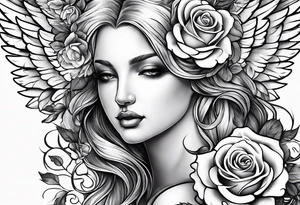 Angels and deamons realistic with roses doves to fit upper inner arm tattoo idea