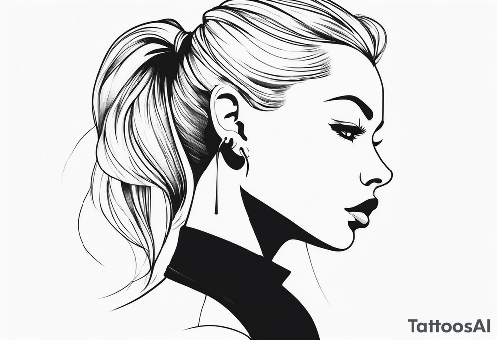 head with pointed ears long hair profile tattoo idea
