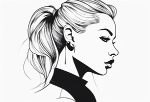 head with pointed ears long hair profile tattoo idea