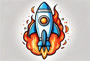 Super simple cartoon rocket ship with a round window, 3 fins, and fire coming out the bottom

Add some shading, color, and detail to make less basic - no blue tattoo idea
