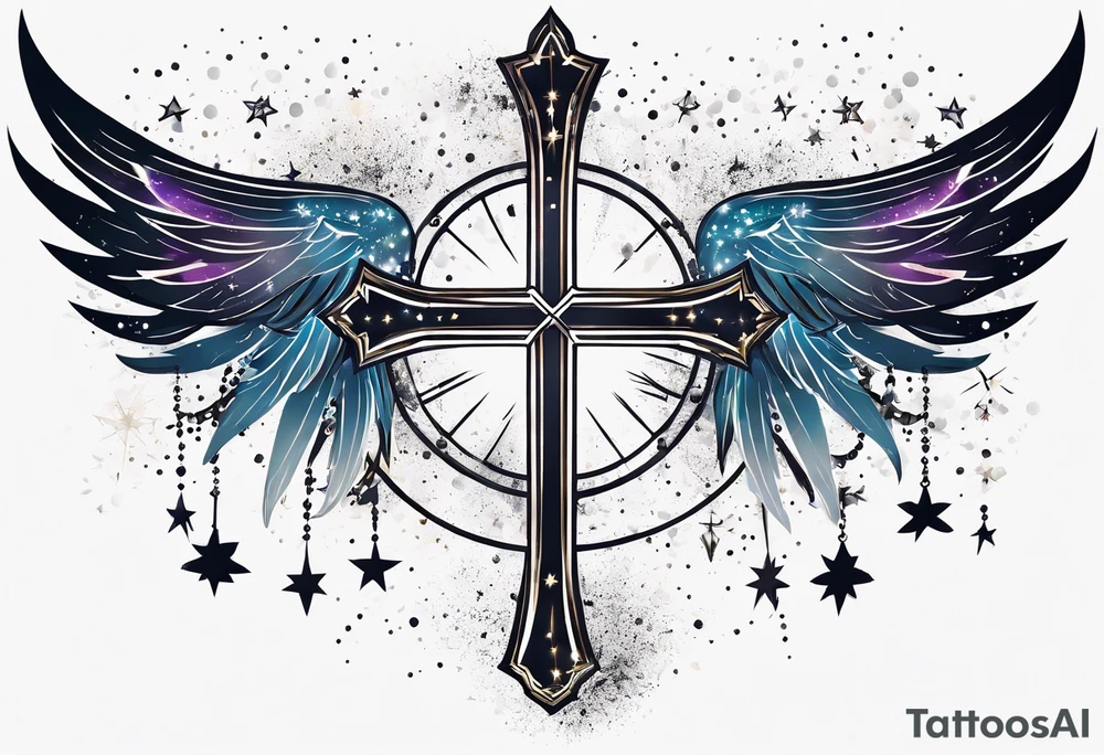 Constellation, wing , snow , cross tattoo idea