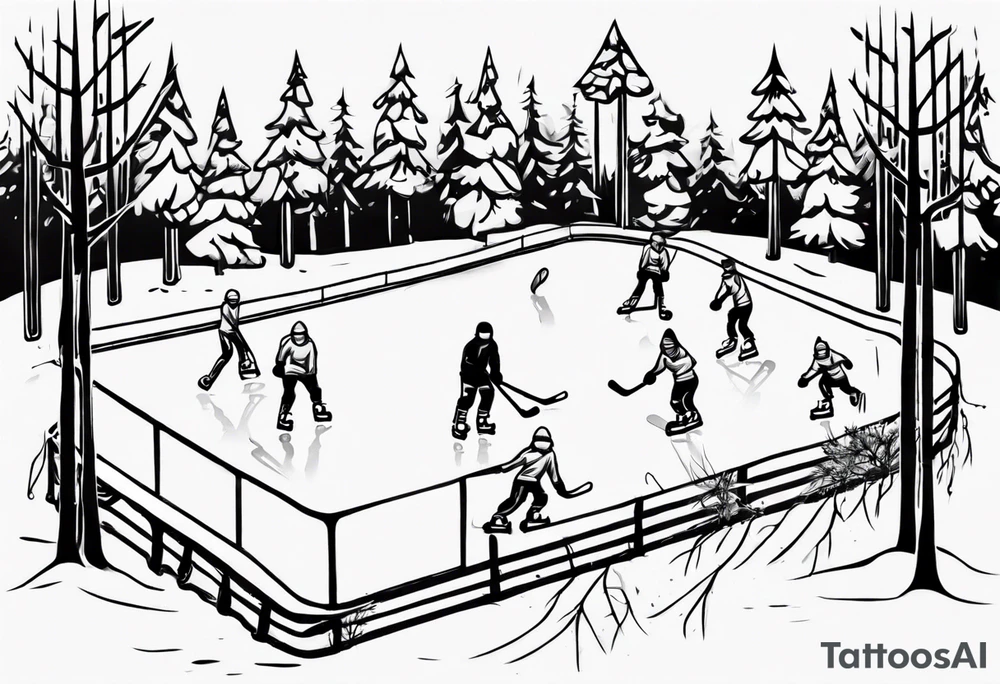 Outdoor ice rink in the woods tattoo idea