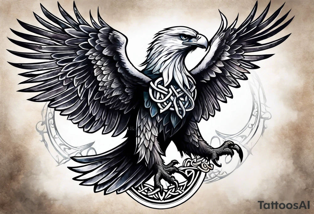 Knotted celtic Eagle with wings spread upwards tattoo idea
