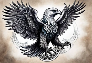 Knotted celtic Eagle with wings spread upwards tattoo idea