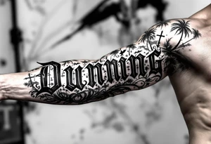 Dunning, Romanian theme with palm trees, cross,angels tattoo idea