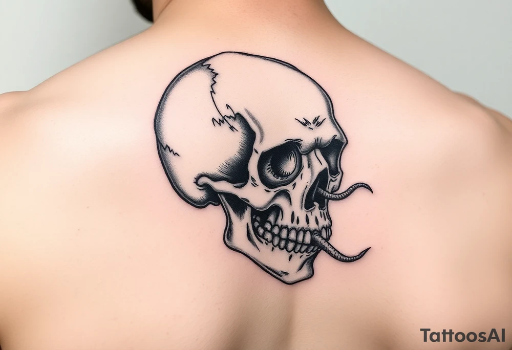 left side of a skull with cordyceps out of its eyes and mouth tattoo idea