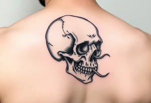 left side of a skull with cordyceps out of its eyes and mouth tattoo idea