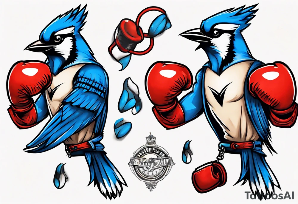bluejay wearing boxing gloves tattoo idea