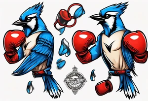 bluejay wearing boxing gloves tattoo idea