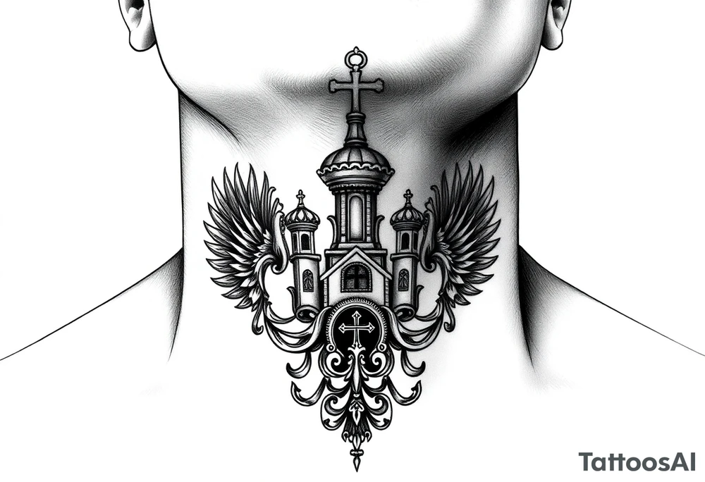 russian christian orthodox church military neck design front facing tattoo idea