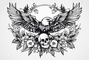incorporate an eagle, with skull and flowers tattoo idea