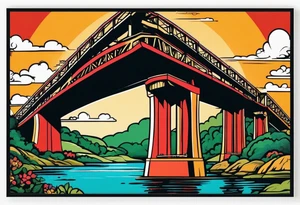 70's poster art, pop art, simple, view from under cantilever bridge tattoo idea