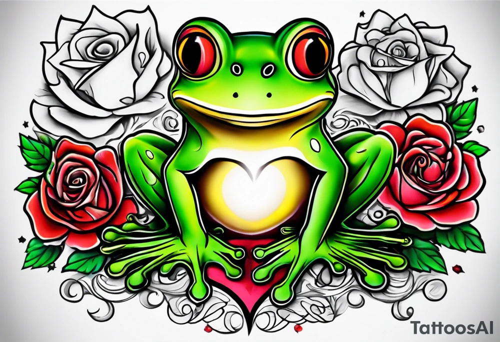 The name Marti heart frog roses tattoo idea