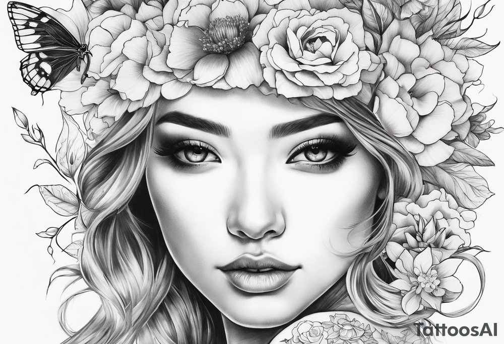 真爱永不消亡 Written within flowers tattoo idea