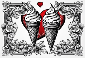 ice cream cone with one round scoop of ice cream and a red heart tattoo idea