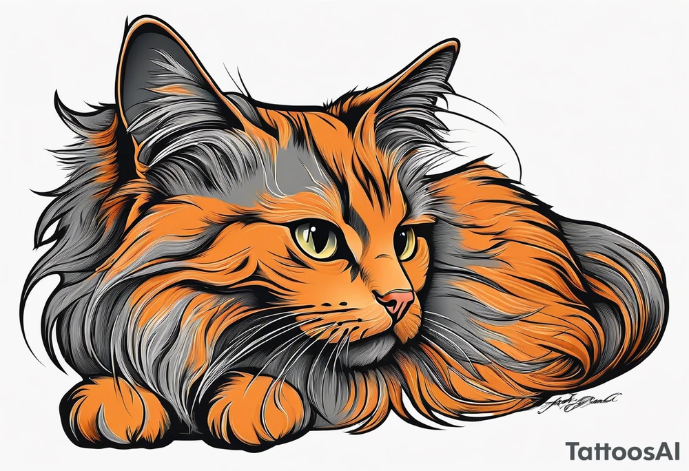 A Maine coon cat, a orange long hair cat, a shorthair black gray tattoo idea