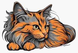 A Maine coon cat, a orange long hair cat, a shorthair black gray tattoo idea