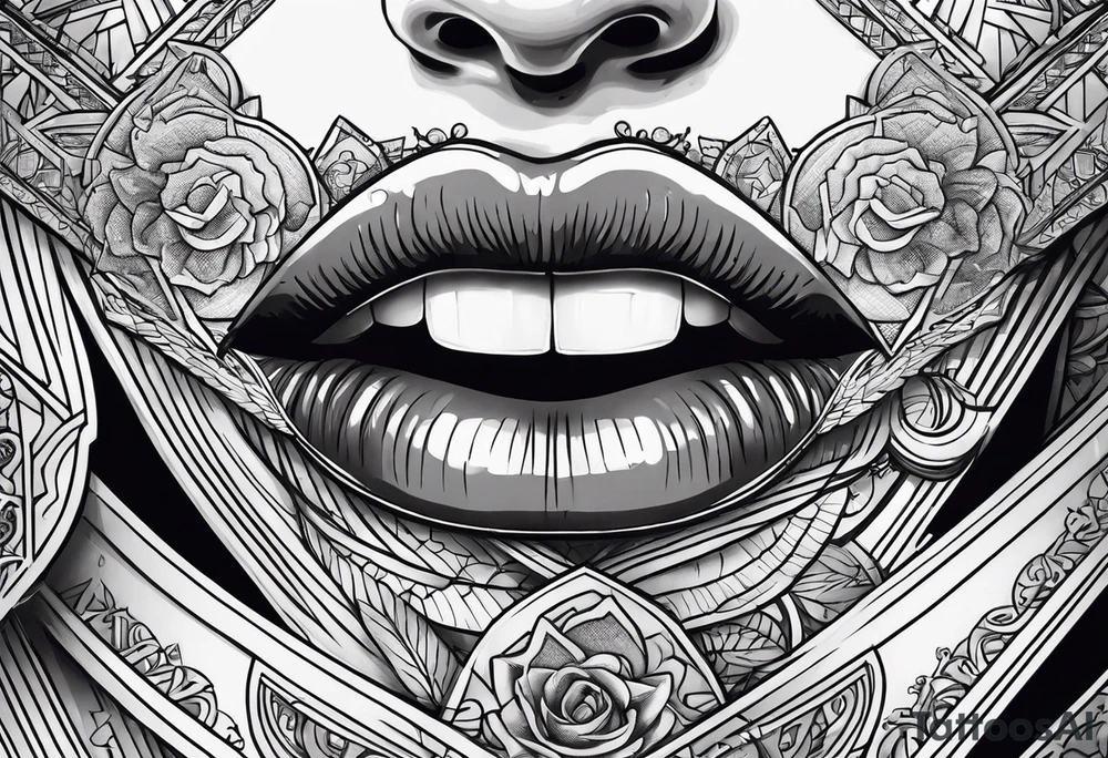 Girl mouth lips and money tattoo idea