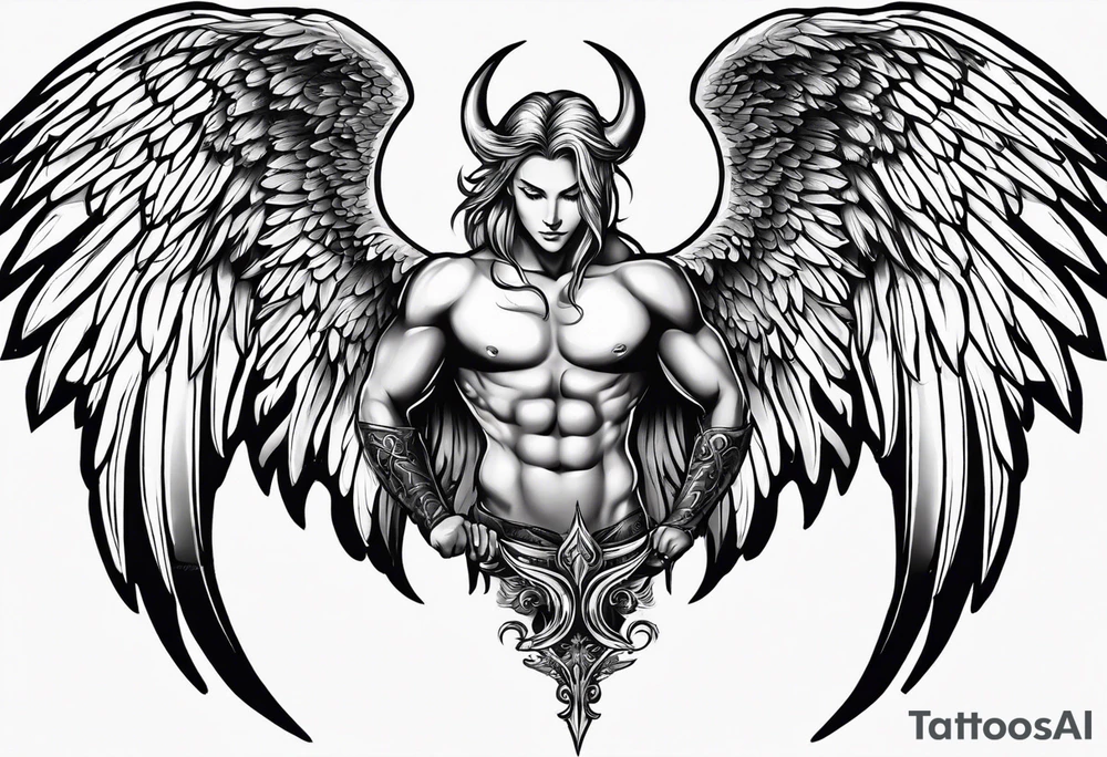 soft delicate angel wing and devil wing tattoo idea