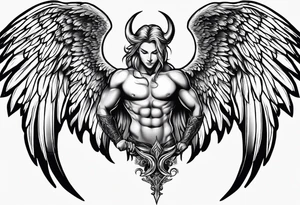 soft delicate angel wing and devil wing tattoo idea