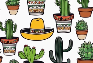 Cactus in a pot wearing a sombrero tattoo idea