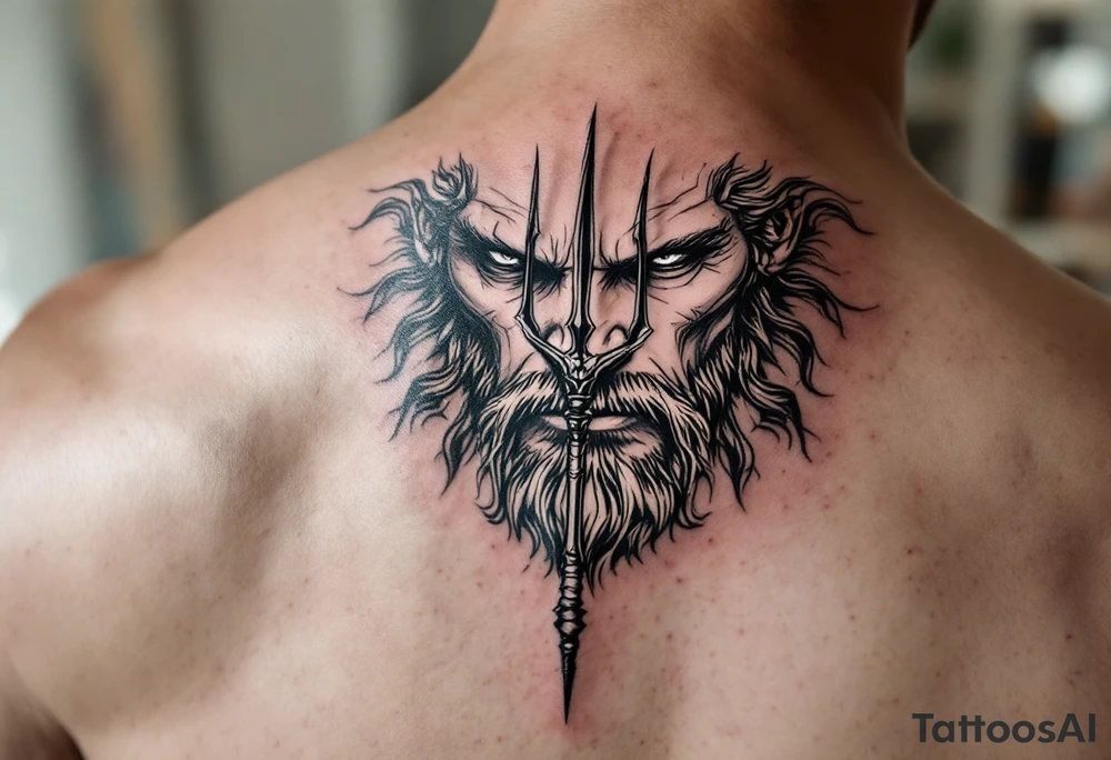 close-up man with trident tattoo idea