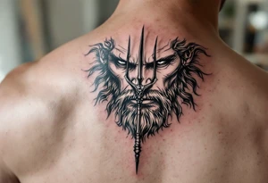 close-up man with trident tattoo idea