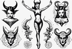 female dancing with devil horns tattoo idea