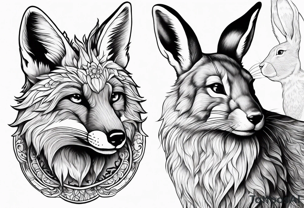 fox and rabbit in jing jang position tattoo idea