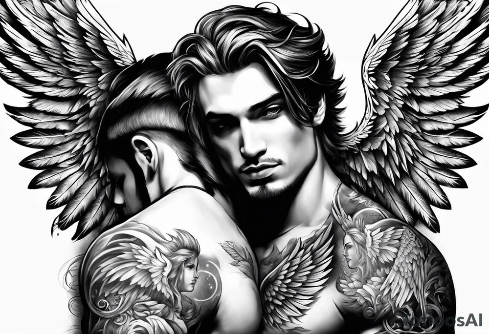 man with angel wing tattoo idea