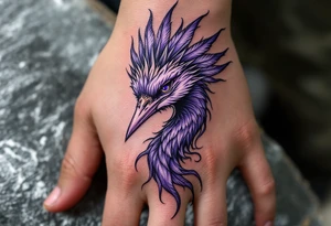 craneo con corona y con un cuchillo atravesado, purple tattoo idea