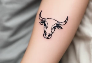 Minimalist Black Ink Bull – Simplified silhouette of a forward-facing bull head in solid black ink, with a focus on sharp horn curves and symmetrical features. tattoo idea
