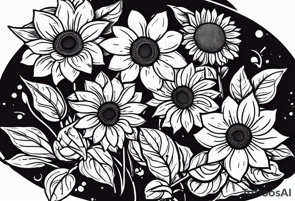 stamp  and sunflowers inside tattoo idea