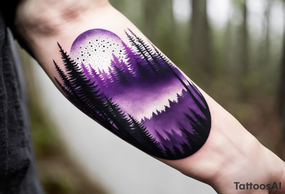 forest, abstract, on hand, no people, purple and black tattoo idea
