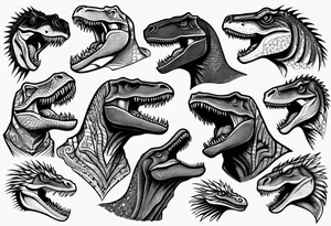 Variety of trex faces traditional style flash sheet tattoo idea