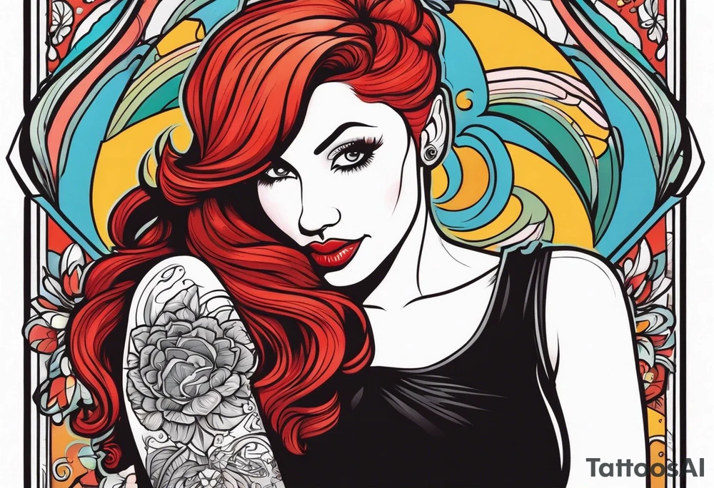 Busty Red haired woman with black haired bearded man tattoo idea