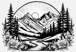 mountains, sun, wildflowers tattoo idea