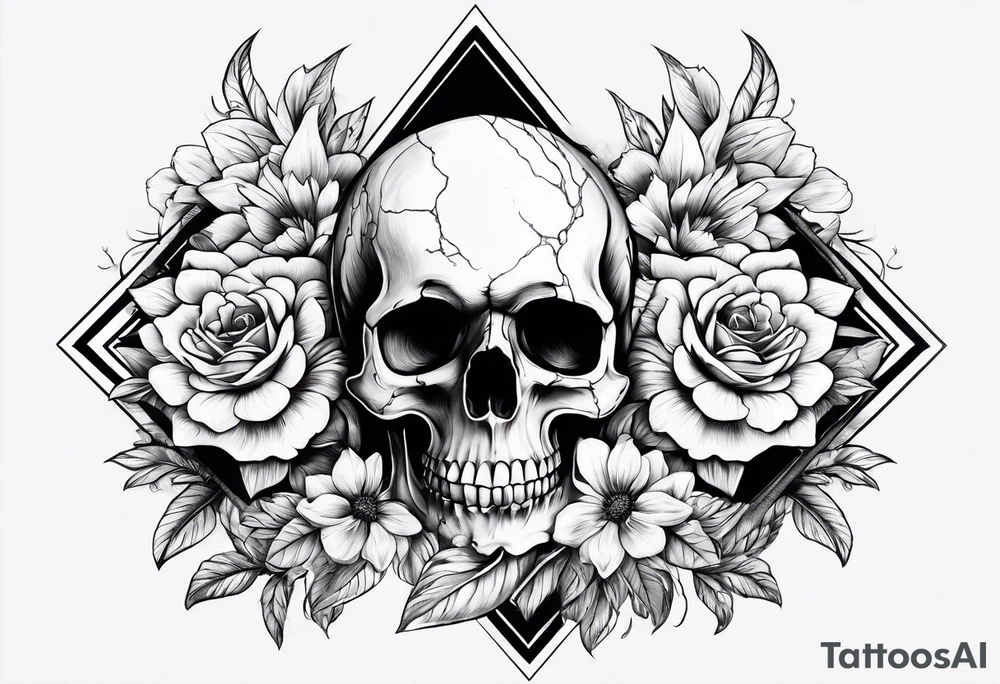 flowers skull triangle tattoo idea