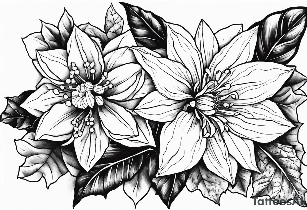 Narcissus, Poinsettia, and Holly tattoo idea