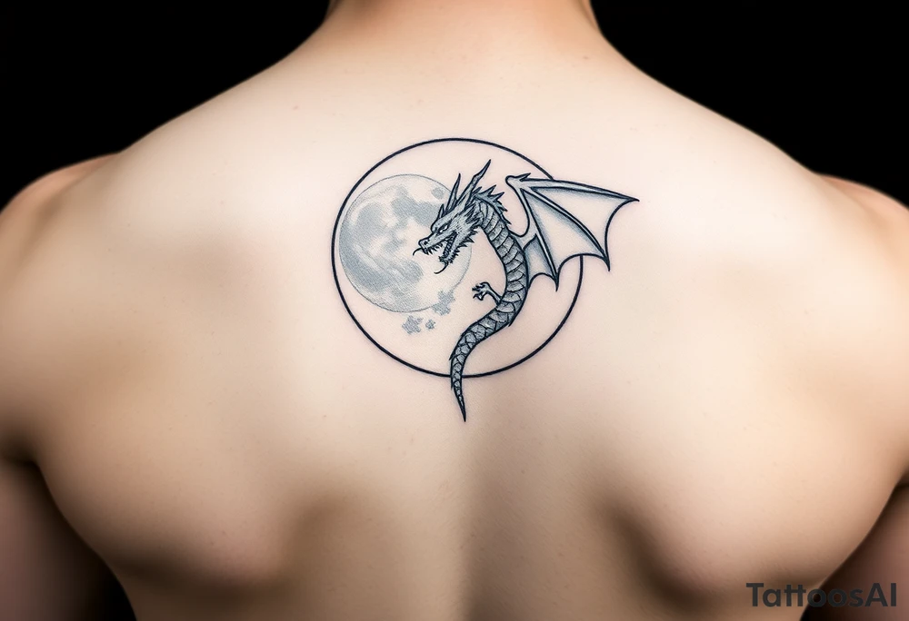 moon and dragon minimalist tattoo tattoo idea